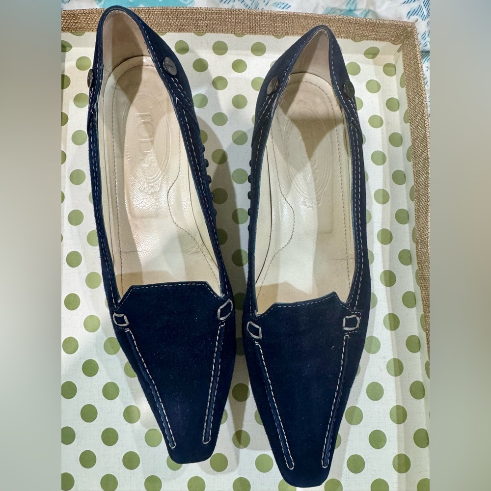 Tod's Navy Blue Suede Loafers